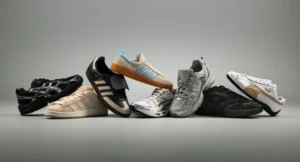 A selection of sneakers from brands like adidas, New Balance, Puma, and Nike, highlighting a variety of colors and styles for both men and women.