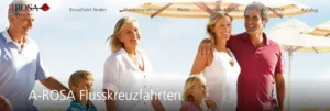 Family enjoying a sunny day together on a beach during an A-ROSA Flusskreuzfahrt vacation.