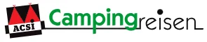Logo von ACSI Campingreisen. Wohnmobil vor malerischer Landschaft, symbolisiert Freiheit und Abenteuer.
