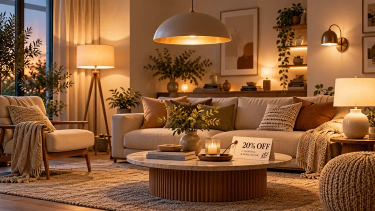 Beleuchtung fürs Zuhause mit modernen Lampen, LED-Leuchten und Rabattcode für energieeffiziente Wohnraumgestaltung.