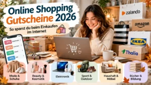 Online Shopping Gutscheine 2026 mit Rabattcodes und Sparmöglichkeiten für Mode, Beauty, Elektronik, Möbel und Bücher beim Einkaufen im Internet.