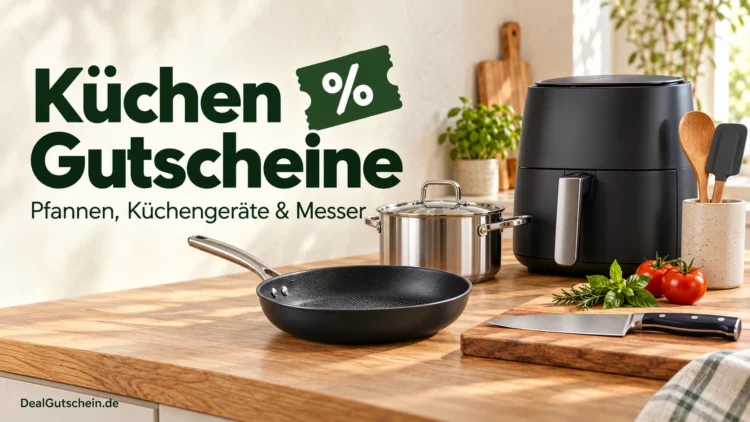 **Image name:** `kuechen-gutscheine.png` **Alt text:** Küchen Gutscheine – Pfanne, Kochtopf, Heißluftfritteuse und Küchenmesser auf einer Holzarbeitsplatte.